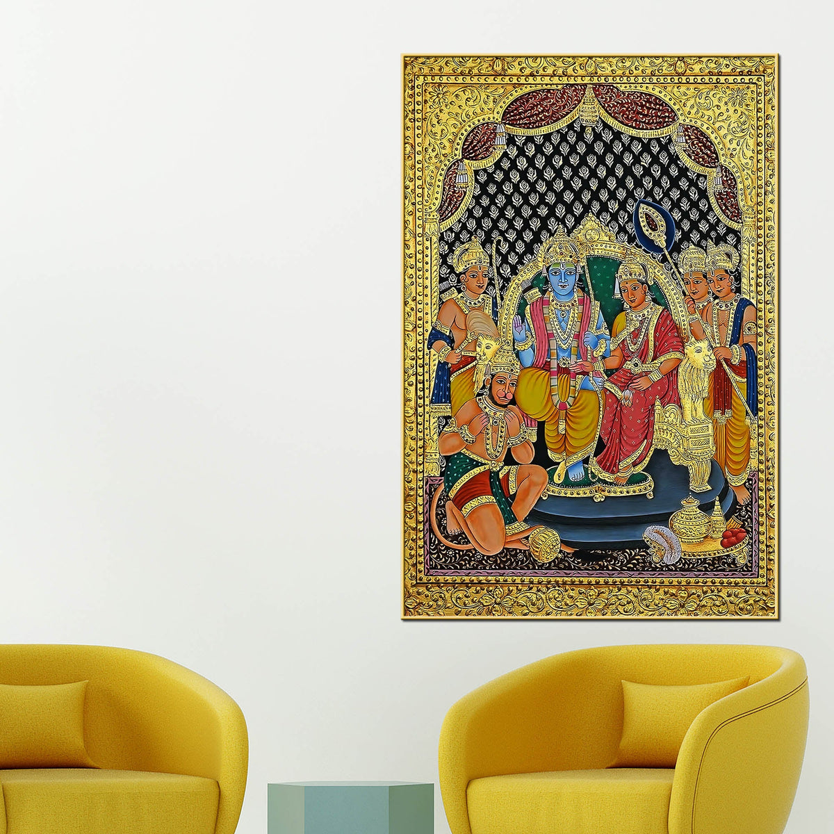 Sacred Sita Ram Family Portrait Temple Inspired Canvas Wall Painting