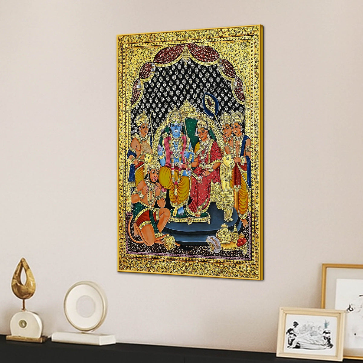 Sacred Sita Ram Family Portrait Temple Inspired Canvas Wall Painting