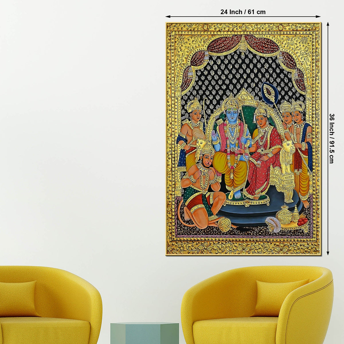 Sacred Sita Ram Family Portrait Temple Inspired Canvas Wall Painting