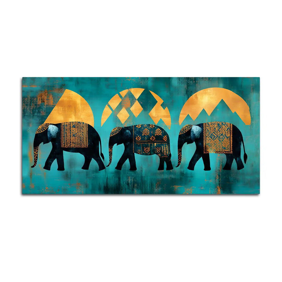 Sacred Trio Elephants of Strength Wisdom and Unity Canvas Wall Painting