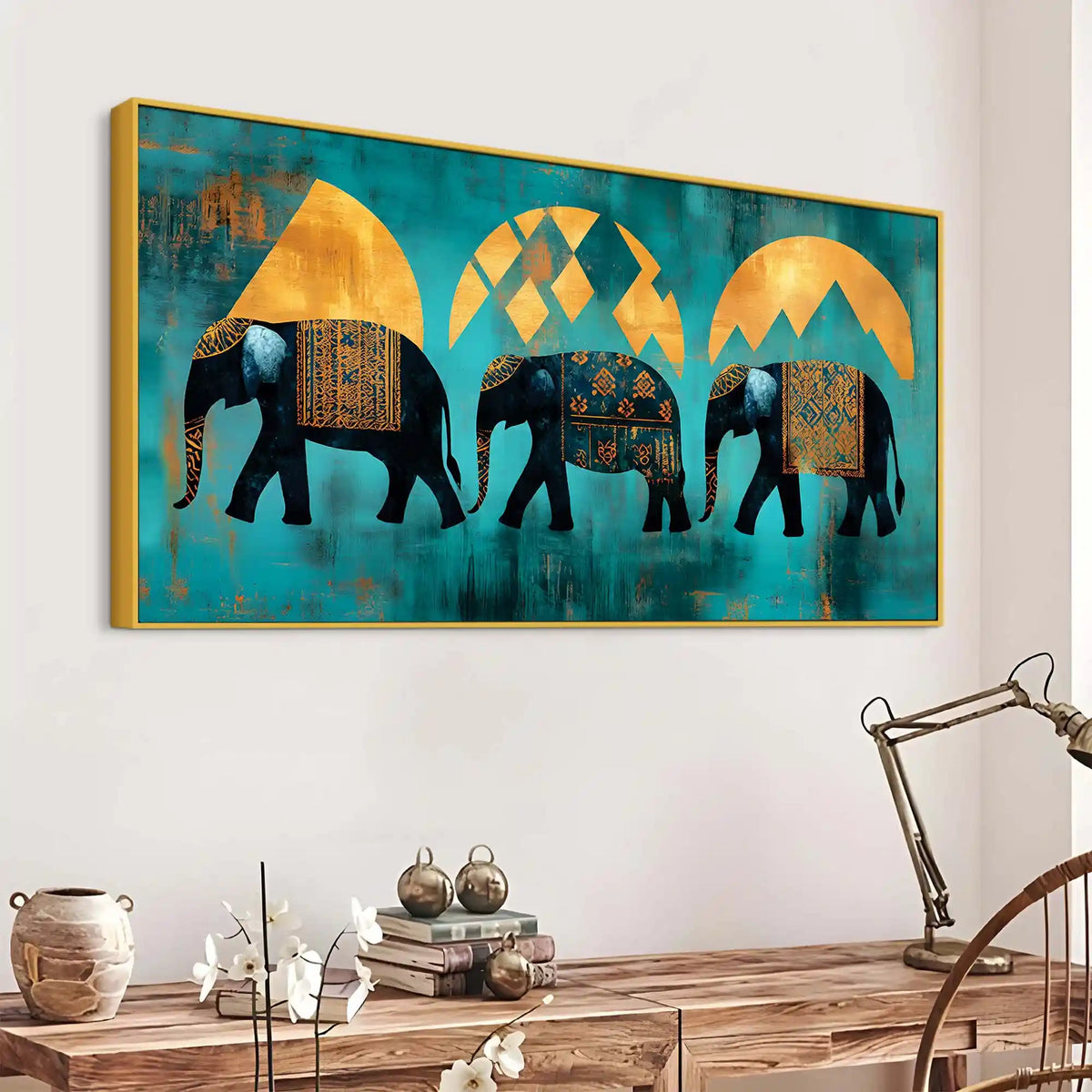 Sacred Trio Elephants of Strength Wisdom and Unity Canvas Wall Painting