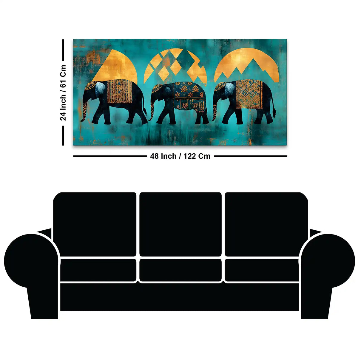 Sacred Trio Elephants of Strength Wisdom and Unity Canvas Wall Painting