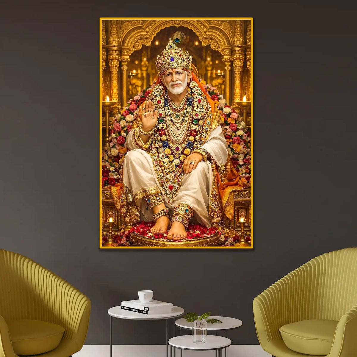 Sai Baba Wall Art Floating Frame Crystal Wall Painting