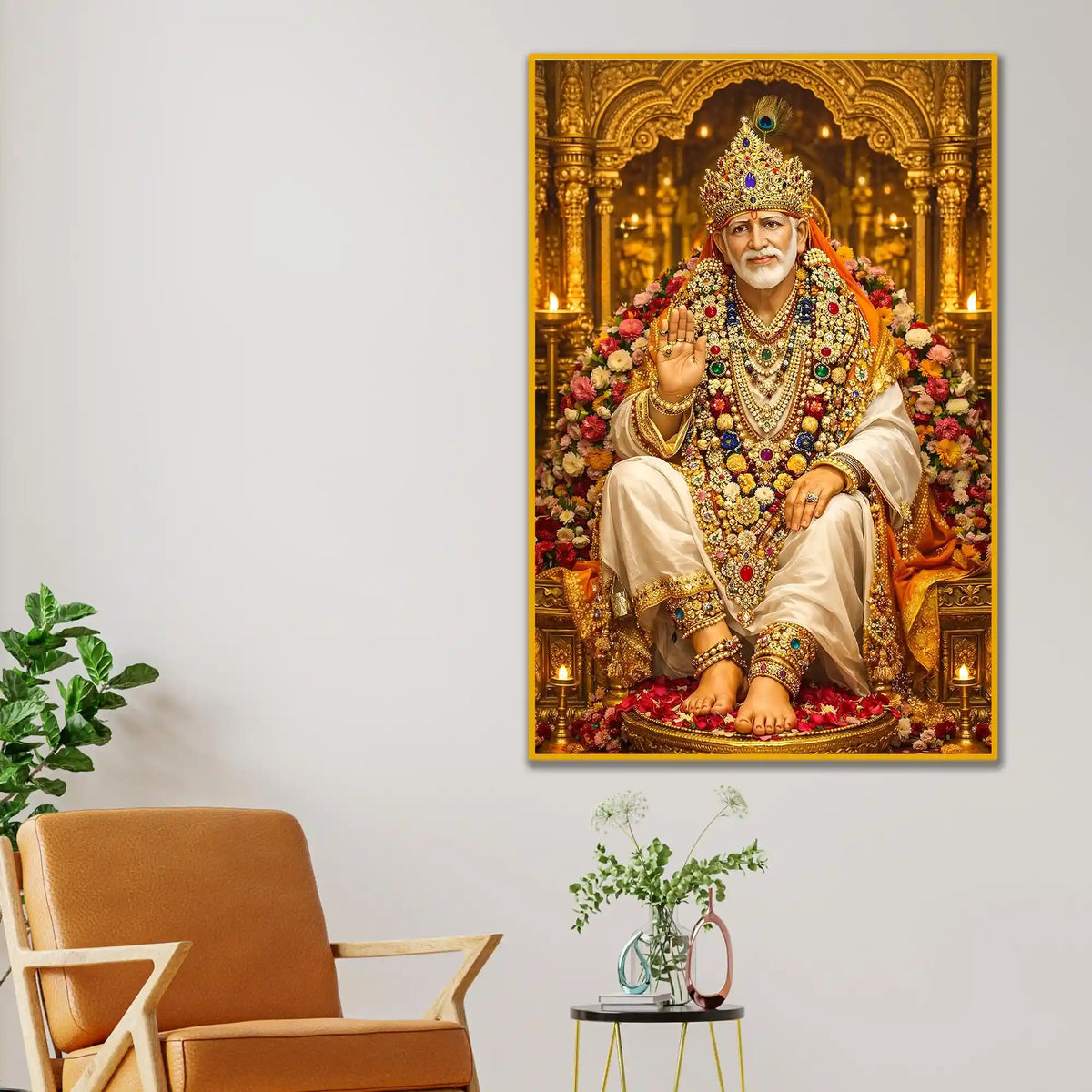 Sai Baba Wall Art Floating Frame Crystal Wall Painting