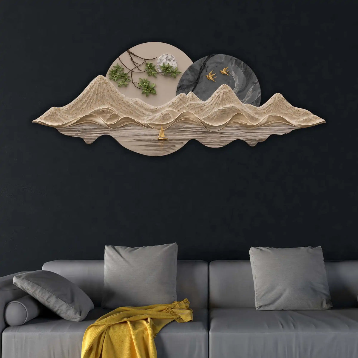 Scenic Mountain Landscape Crystal Glass Backlit LED Wall Art