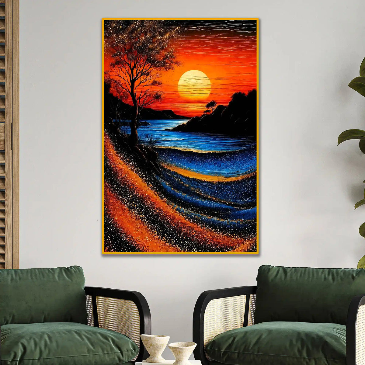 Scenic River Sunset Floating Frame Crystal Wall Painting