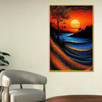 Scenic River Sunset Floating Frame Crystal Wall Painting