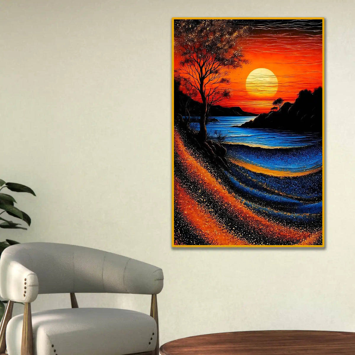 Scenic River Sunset Floating Frame Crystal Wall Painting