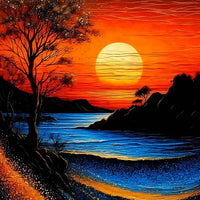 Scenic River Sunset Floating Frame Crystal Wall Painting