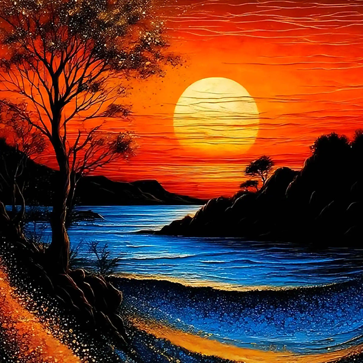 Scenic River Sunset Floating Frame Crystal Wall Painting