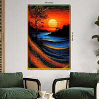 Scenic River Sunset Floating Frame Crystal Wall Painting