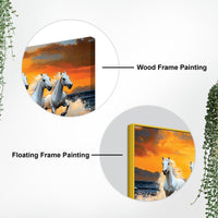 Scenic view of Seven Horses Running at Beach Canvas Wall Painting