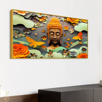 Serene Buddha Wall Canvas Painting with Floral & Butterfly Design
