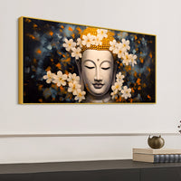 Serene Buddha Wall Painting with White Flowers