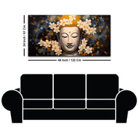 Serene Buddha Wall Painting with White Flowers