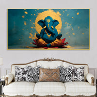 Serene Lord Shri Ganesh Sitted Peacefully in Meditation Creative Canvas Wall Painting for Home & Office Decor – Modern Devotional Wall Art