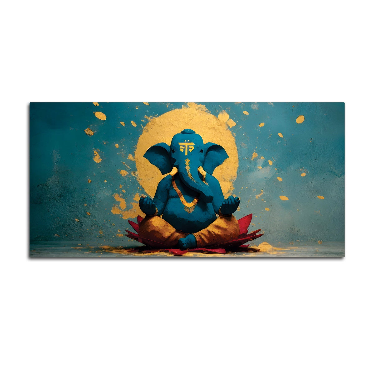 Serene Lord Shri Ganesh Sitted Peacefully in Meditation Creative Canvas Wall Painting for Home & Office Decor – Modern Devotional Wall Art