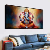 Serene Lord Shri Ganesha Giving Blessings Portrait Wall Painting for Home Interior – Modern Devotional Canvas Wall Art for Home