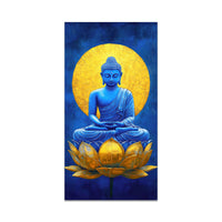 Serene Meditating Buddha on Golden Lotus Flower Canvas Wall Painting