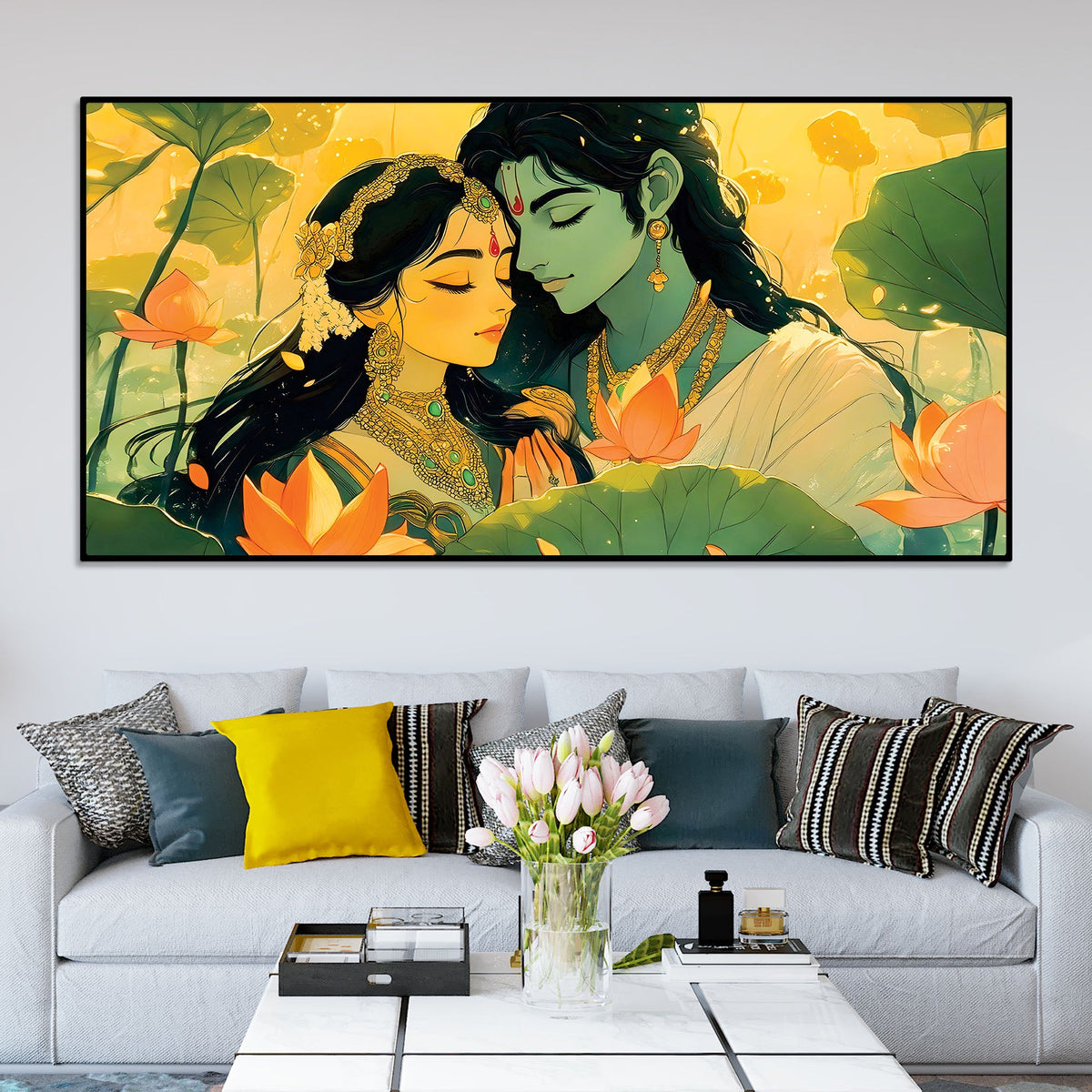 Serene Radha Krishna Canvas Painting for Bedroom & Living Room