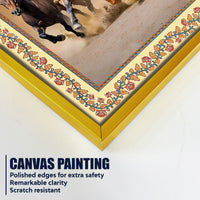 Seven Horses Running in Desert Floral Border Canvas Wall Painting