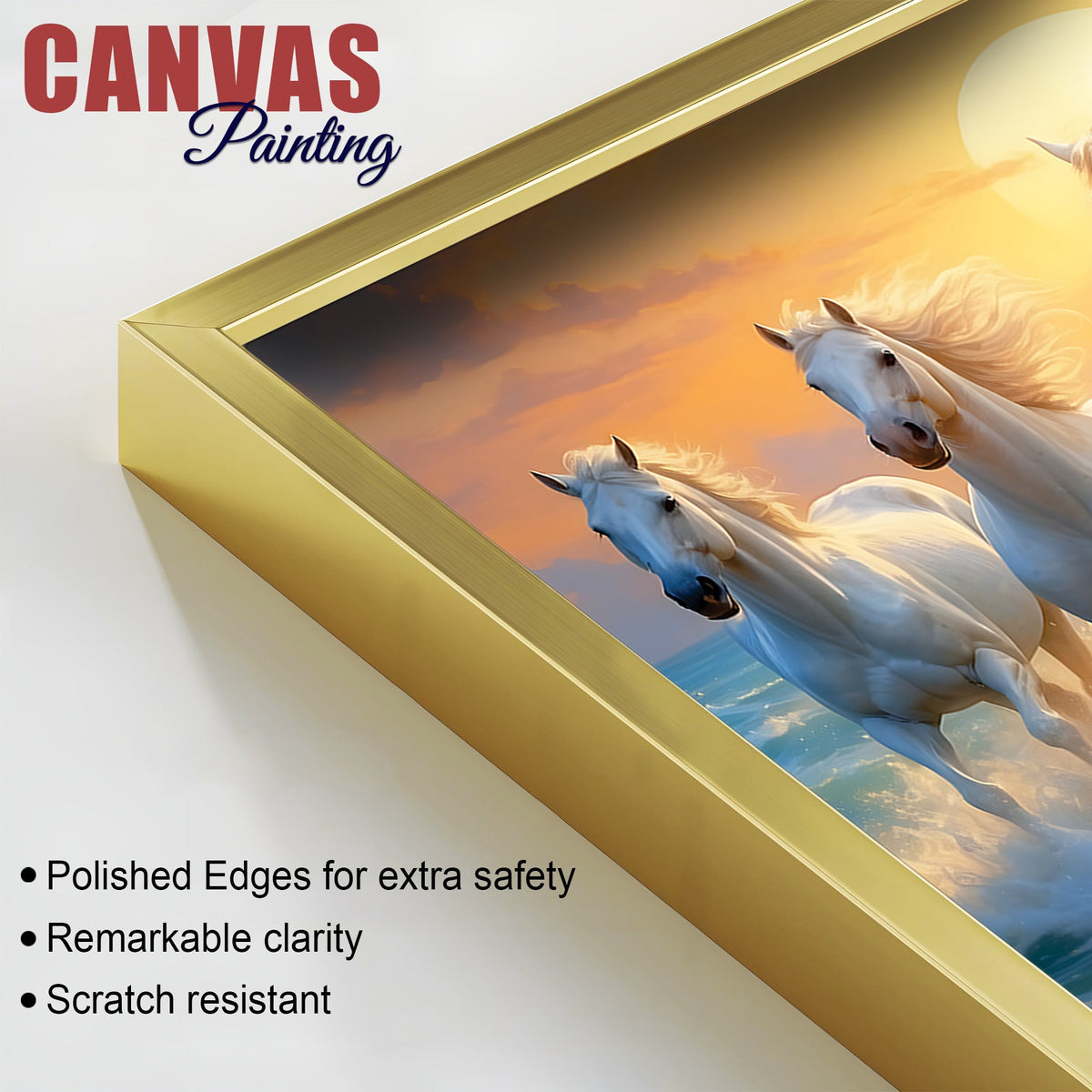 Seven Running Horses at Sunrise Premium Canvas Wall Painting