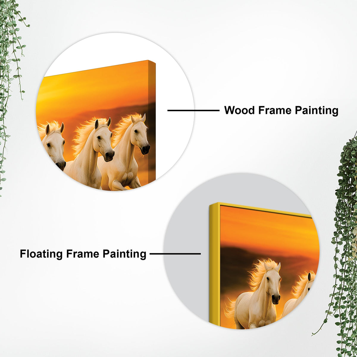Seven White Horses Galloping at Sunrise Premium Wall Painting