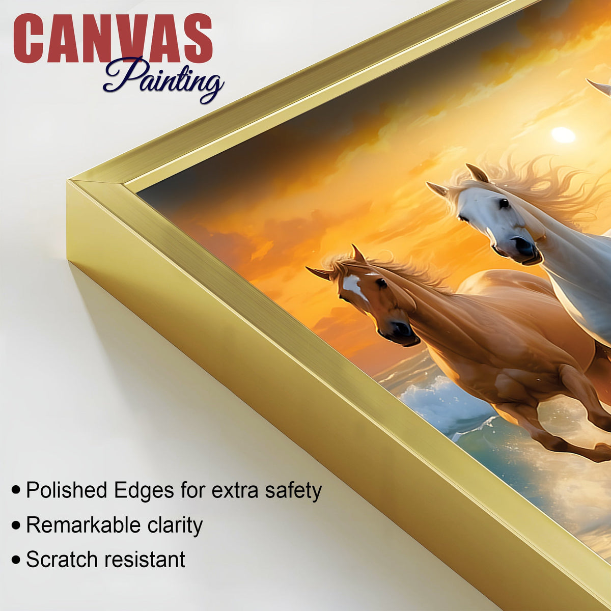 Seven White Horses Running at Dawn Canvas Wall Painting