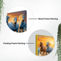 Seven White Horses Running at Dawn Canvas Wall Painting