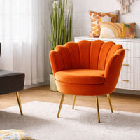Shell Motif Luxury Design Orange Velvet Accent Chair