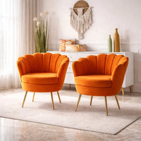Shell Motif Luxury Design Orange Velvet Accent Chair