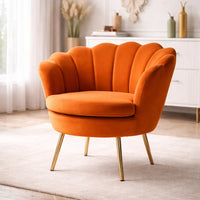 Shell Motif Luxury Design Orange Velvet Accent Chair