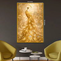 Shimmery Golden Peacock Floating Frame Crystal Wall Painting