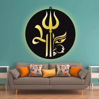 Shiva Trishul with Face LED Wall Decor Light for Temple and Wall Decor