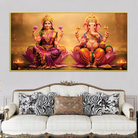 Shree Lakshmi & Ganesh Luxury Canvas Wall Painting for Home & Office – Modern Spiritual Wall Decor