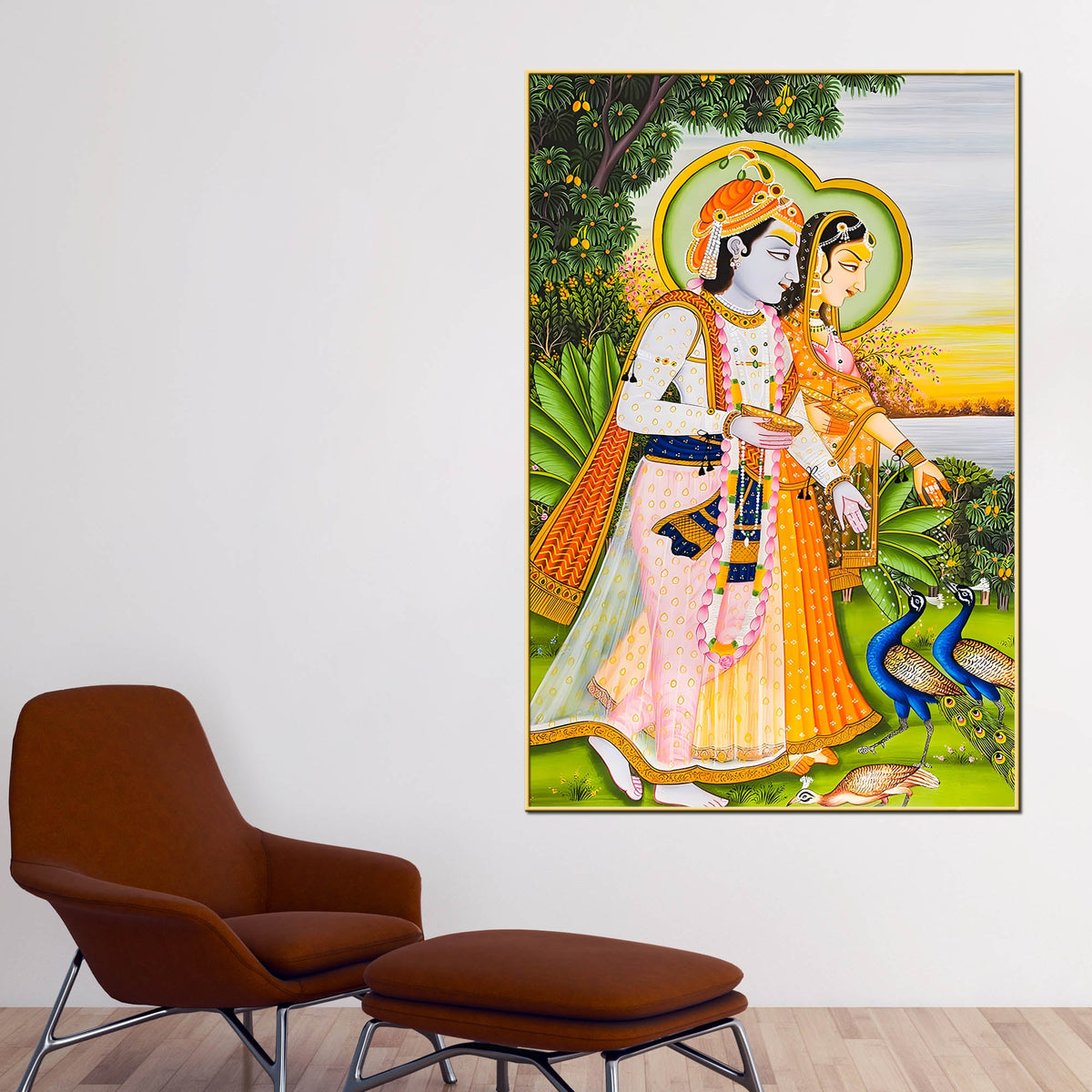 Shree Radha Krishna with Peacocks Canvas Wall Painting