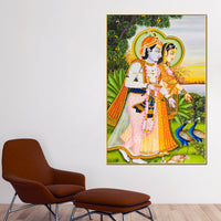Shree Radha Krishna with Peacocks Canvas Wall Painting