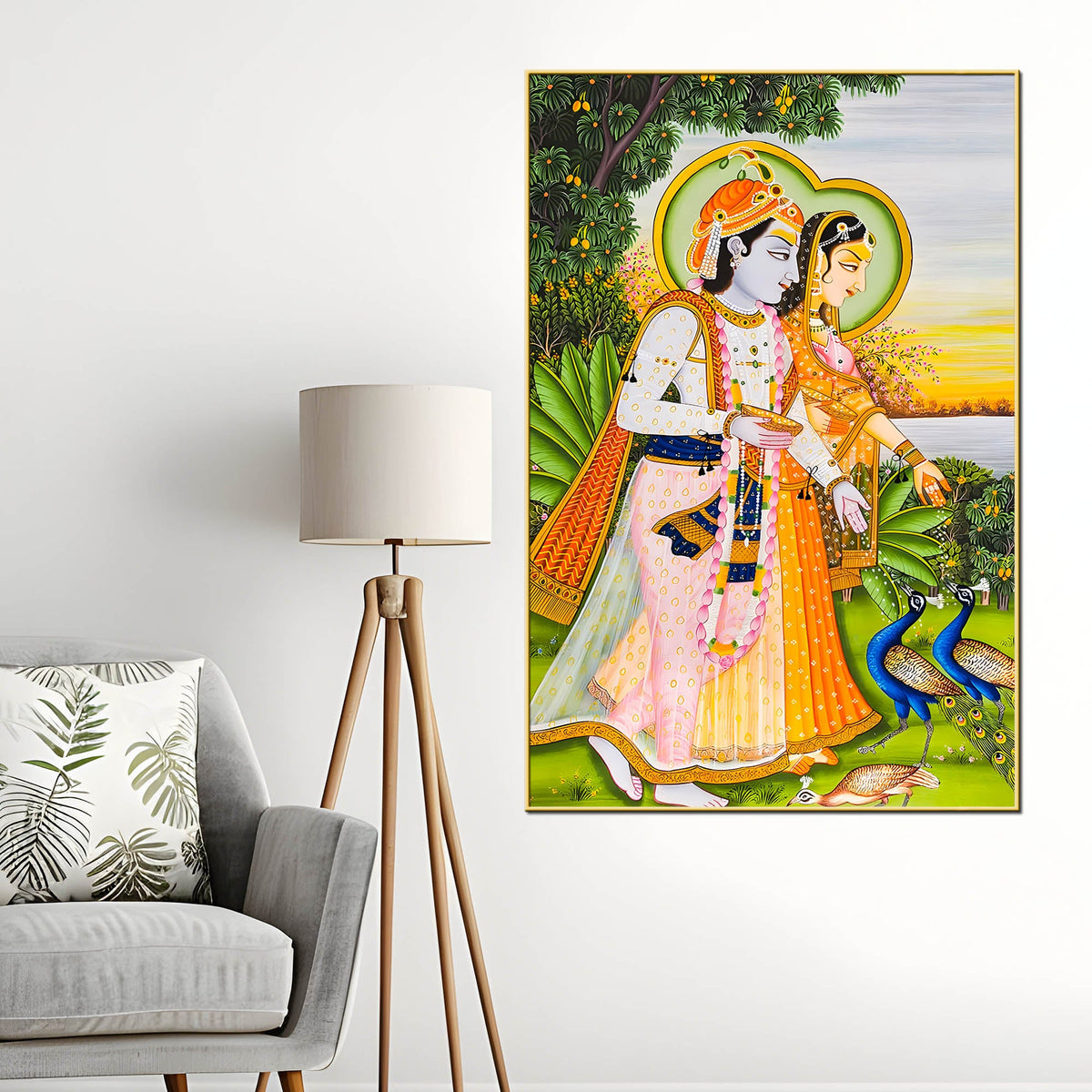 Shree Radha Krishna with Peacocks Canvas Wall Painting