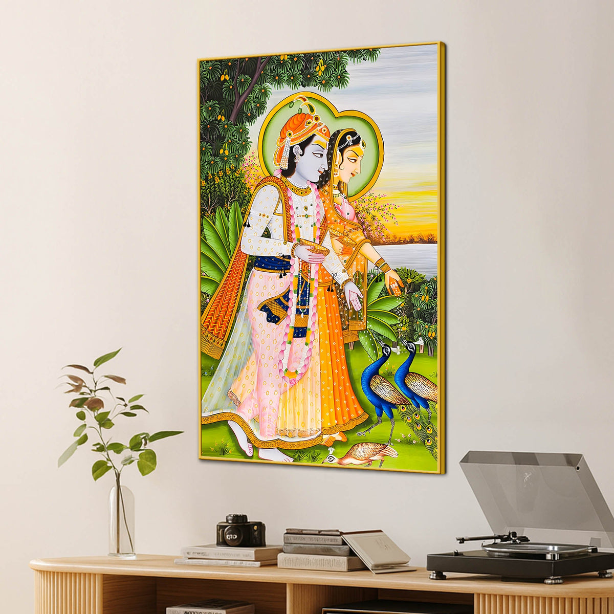 Shree Radha Krishna with Peacocks Canvas Wall Painting