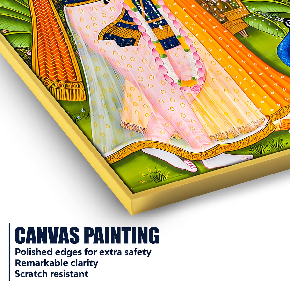 Shree Radha Krishna with Peacocks Canvas Wall Painting