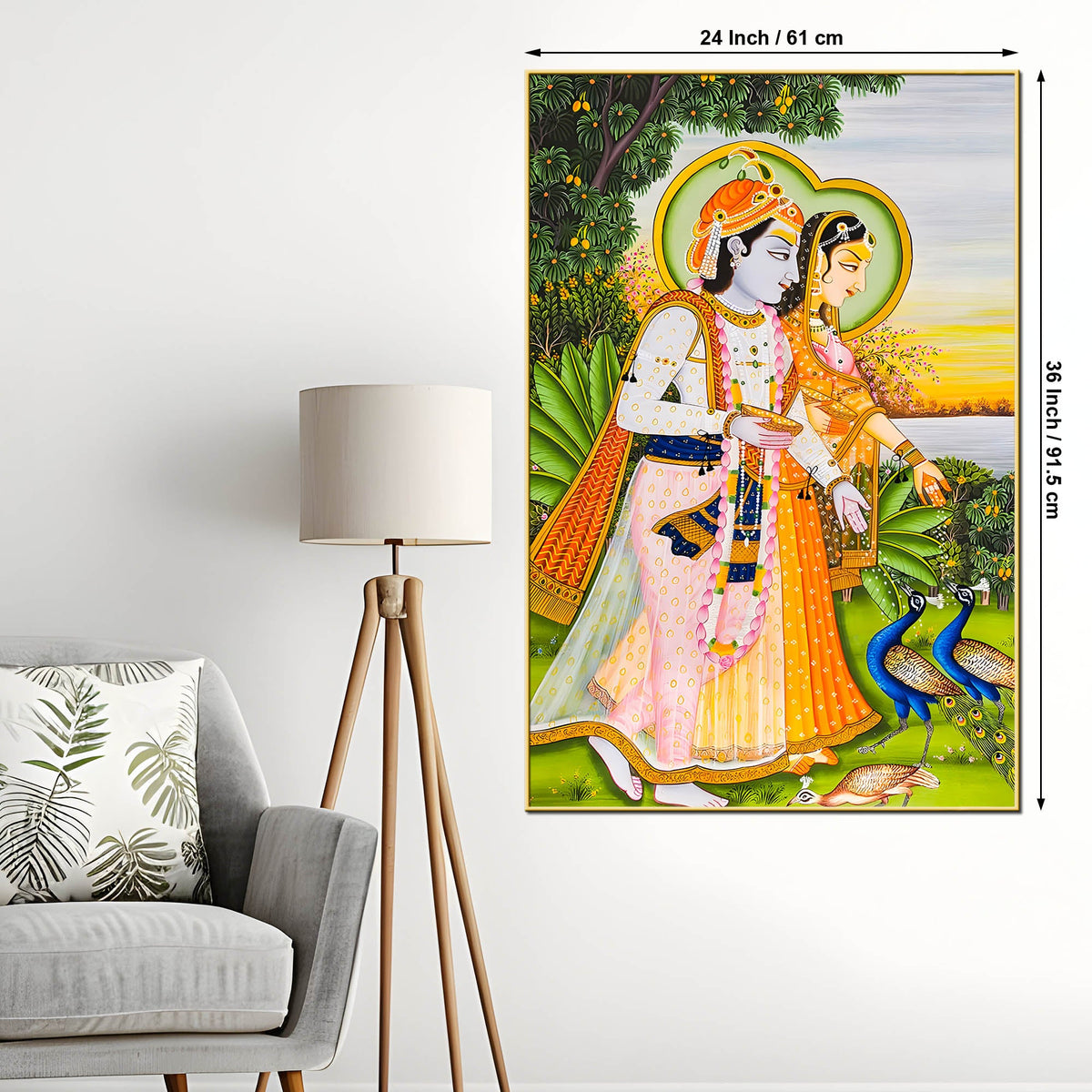 Shree Radha Krishna with Peacocks Canvas Wall Painting