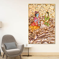 Shree Radha Krishna With Sacred Cows Traditional Indian Canvas Wall Painting