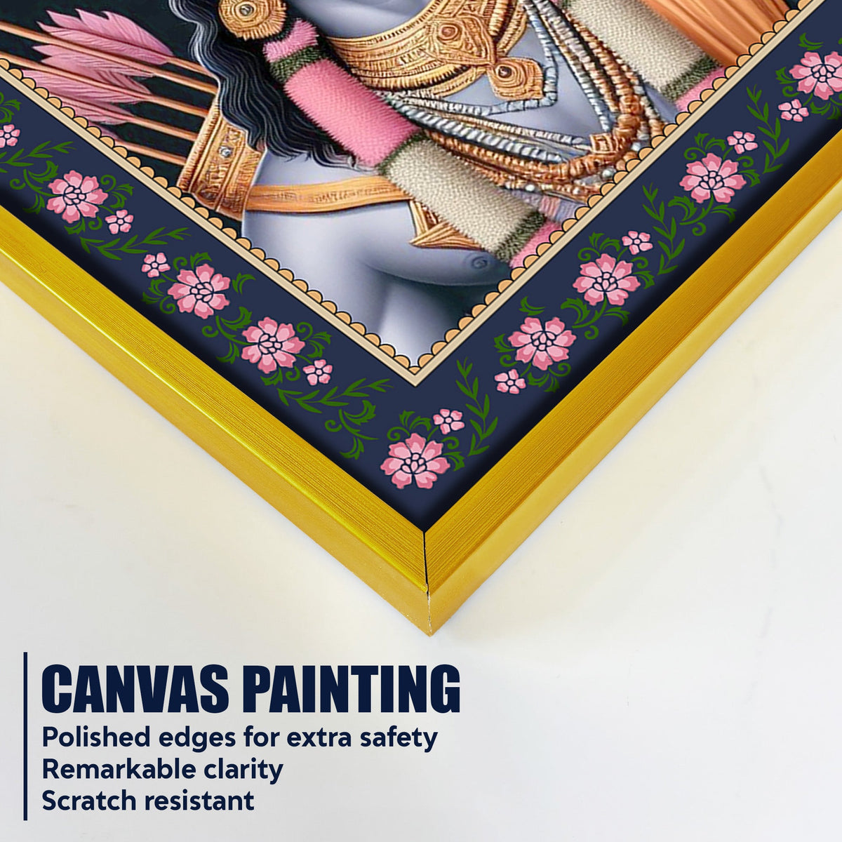 Shree Ram in Lotus Background Floral Border Canvas Wall Painting