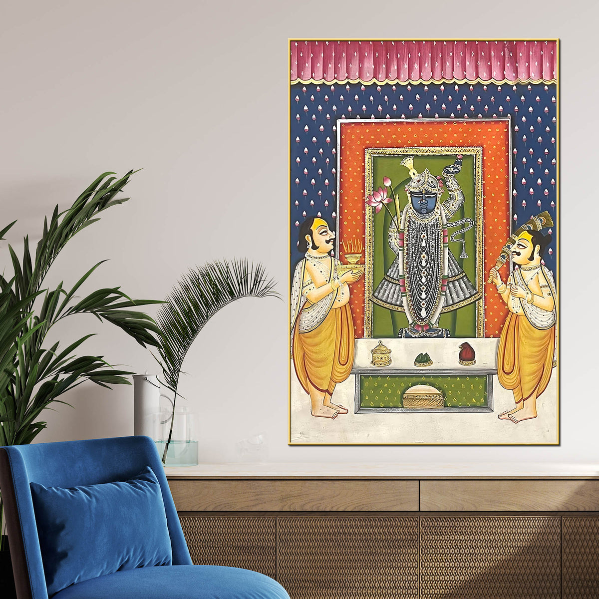Shreenathji Nathdwara Style Canvas Wall Painting for Home & Temple