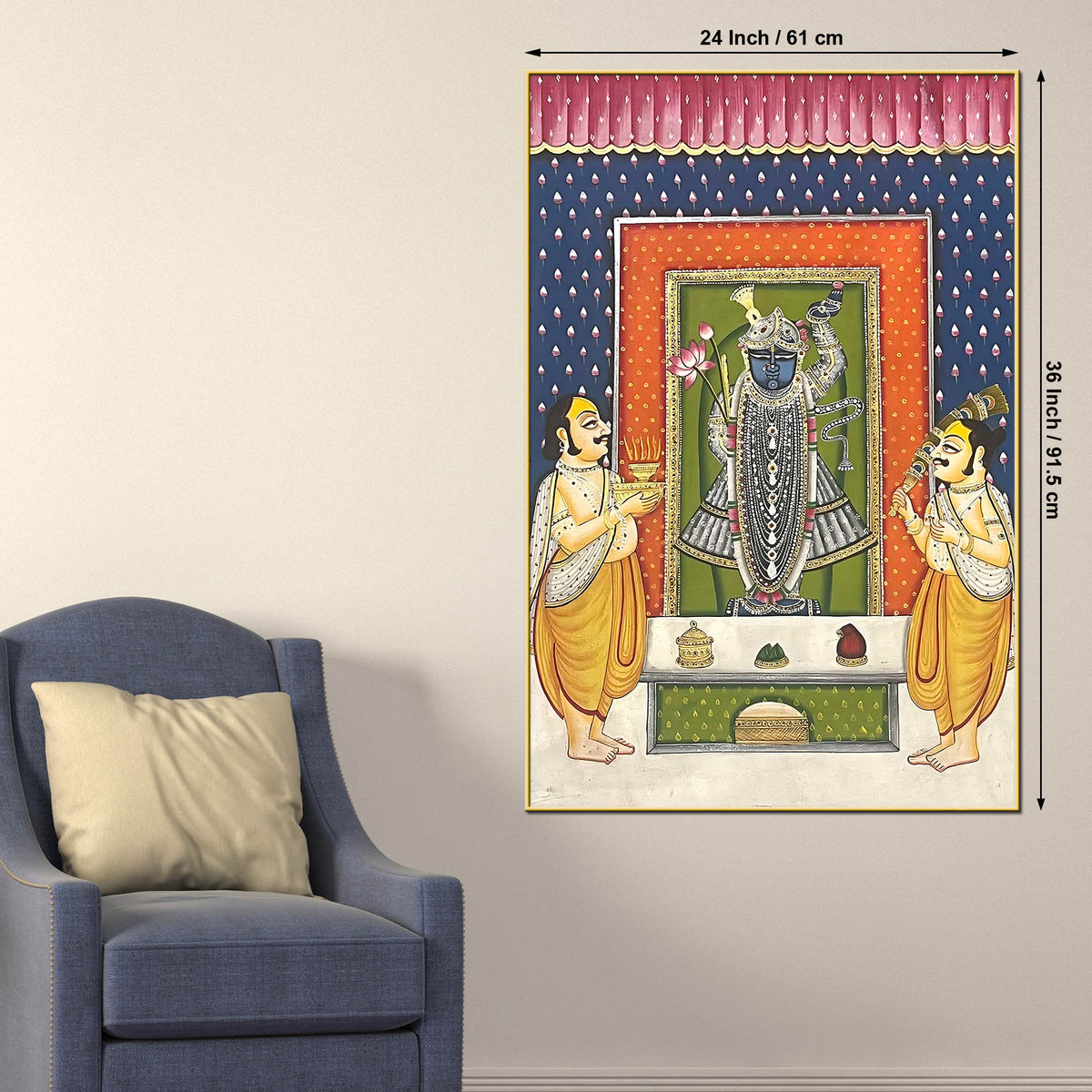 Shreenathji Nathdwara Style Canvas Wall Painting for Home & Temple