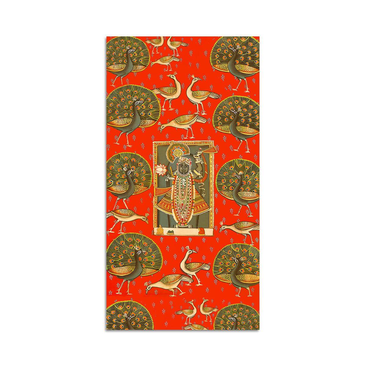 Shreenathji Pichwai Canvas Painting with Peacock | Traditional Wall Art