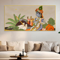 Shri Krishna with Gopis & Cows Pichwai Canvas Wall Painting – Traditional Indian Decor