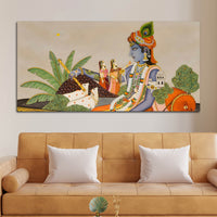 Shri Krishna with Gopis & Cows Pichwai Canvas Wall Painting – Traditional Indian Decor
