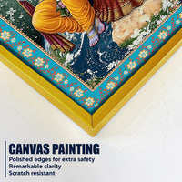 Shri Krishna with Radha Rani Floral Border Vertical Canvas Wall Painting