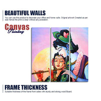 Shri Radha Krishna with Flute Wall Painting Set of 3